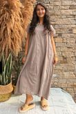 Made in Italy Sa Caleta Cotton Cap Sleeve Pocket Midaxi Dress Mocha